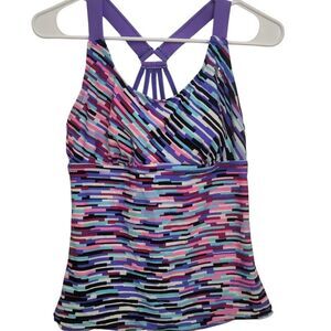 ZeroXposur Multi-Color Stripes Strappy Back Tankini Top